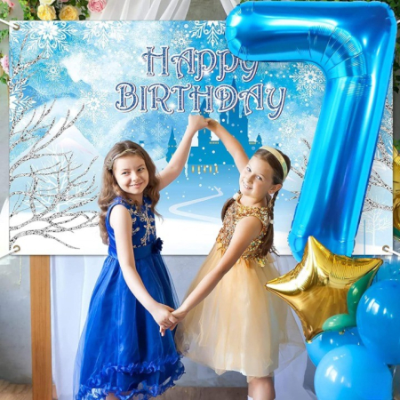 Balon din Folie Metalizata, , Figurina Cifra, Tema Aniversare 80 cm, Ambalaj Individual, Pai inclus, Umflare cu Aer sau Heliu, Albastru, Cifra 7 [3]