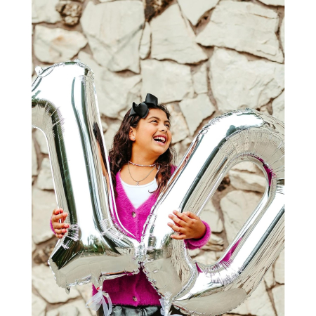 Balon din Folie Metalizata, , Figurina Cifra, Tema Aniversare 80 cm, Ambalaj Individual, Pai inclus, Umflare cu Aer sau Heliu, Argintiu, Cifra 0 [6]