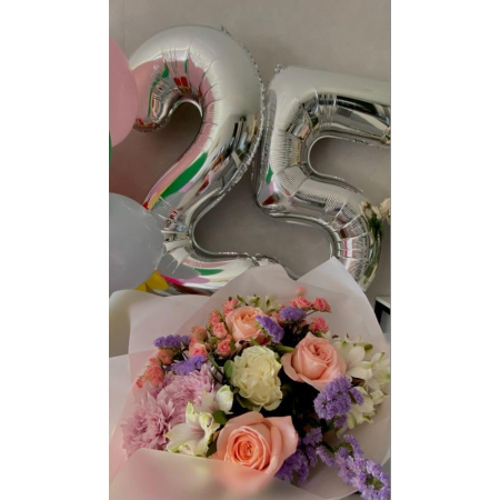 Balon din Folie Metalizata, , Figurina Cifra, Tema Aniversare 80 cm, Ambalaj Individual, Pai inclus, Umflare cu Aer sau Heliu, Argintiu, Cifra 2 [4]