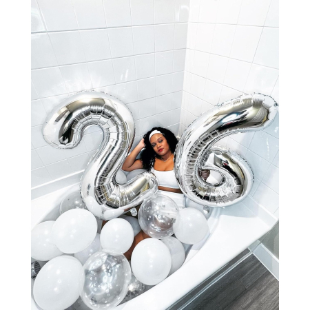 Balon din Folie Metalizata, , Figurina Cifra, Tema Aniversare 80 cm, Ambalaj Individual, Pai inclus, Umflare cu Aer sau Heliu, Argintiu, Cifra 6 [3]