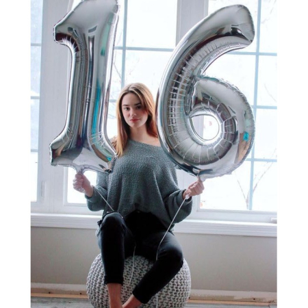 Balon din Folie Metalizata, , Figurina Cifra, Tema Aniversare 80 cm, Ambalaj Individual, Pai inclus, Umflare cu Aer sau Heliu, Argintiu, Cifra 6 [7]