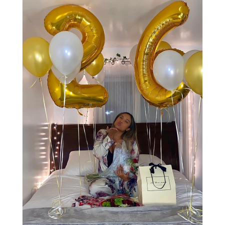 Balon din Folie Metalizata , Figurina Cifra, Tema Aniversare 80 cm, Ambalaj Individual, Pai inclus, Umflare cu Aer sau Heliu, Auriu, Cifra 6 [5]