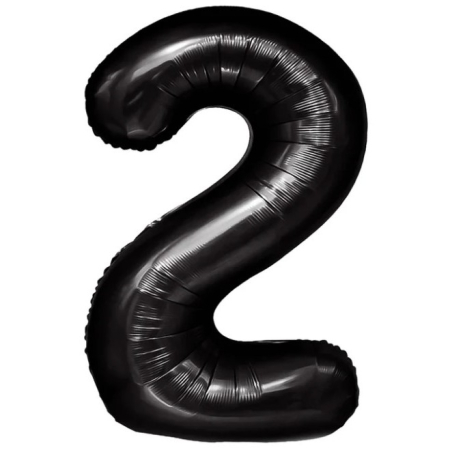✨TOATE PRODUSELE✨ - Balon din Folie Metalizata, , Figurina Cifra, Tema Aniversare 80 cm, Ambalaj Individual, Pai inclus, Umflare cu Aer sau Heliu, Negru, Cifra 2