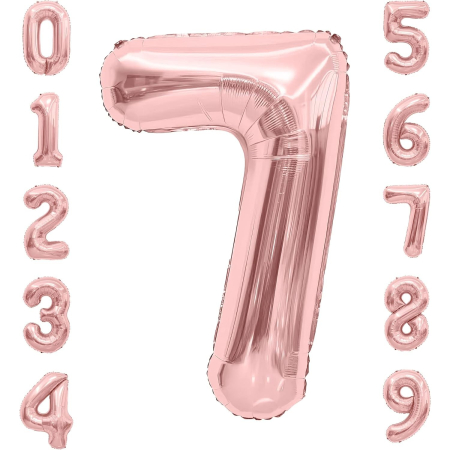 Balon din Folie Metalizata , Figurina Cifra, Tema Aniversare 80 cm, Ambalaj Individual, Pai inclus, Umflare cu Aer sau Heliu, Rose, Cifra 7 [3]