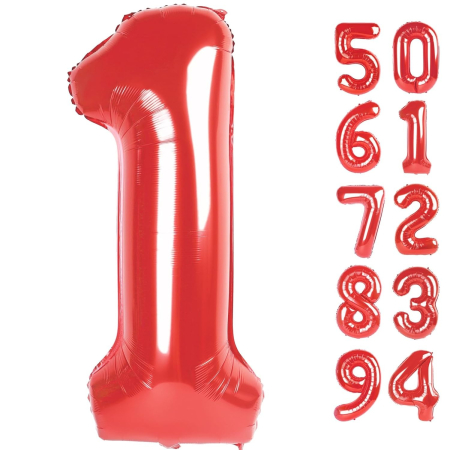 Balon din Folie Metalizata , Figurina Cifra, Tema Aniversare 80 cm, Ambalaj Individual, Pai inclus, Umflare cu Aer sau Heliu, Rosu, Cifra 1 [4]