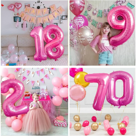 Balon din Folie Metalizata , Figurina Cifra, Tema Aniversare 80 cm, Ambalaj Individual, Pai inclus, Umflare cu Aer sau Heliu, Roz, Cifra 1 [1]