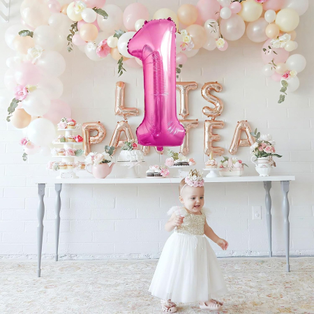 Balon din Folie Metalizata , Figurina Cifra, Tema Aniversare 80 cm, Ambalaj Individual, Pai inclus, Umflare cu Aer sau Heliu, Roz, Cifra 1 [3]