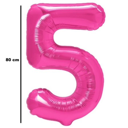 Balon din Folie Metalizata , Figurina Cifra, Tema Aniversare 80 cm, Ambalaj Individual, Pai inclus, Umflare cu Aer sau Heliu, Roz, Cifra 5 [1]