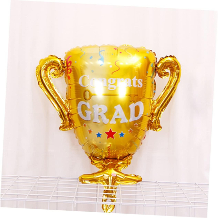 Balon din Folie Metalizata, , Figurina Cupa, Tema Absolvire, 65x72cm, Ambalaj Individual, Pai Inclus, Umflare cu Aer sau Heliu, Galben [3]