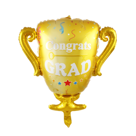 ✨TOATE PRODUSELE✨ - Balon din Folie Metalizata, , Figurina Cupa, Tema Absolvire, 65x72cm, Ambalaj Individual, Pai Inclus, Umflare cu Aer sau Heliu, Galben
