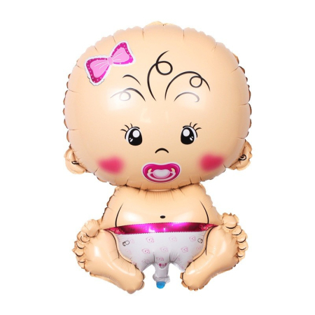 ✨TOATE PRODUSELE✨ - Balon din Folie Metalizata, , Figurina Fetita, Tema Botez, 73x48 cm, Ambalaj Individual, Pai Inclus, Umflare cu Aer sau Heliu, Roz