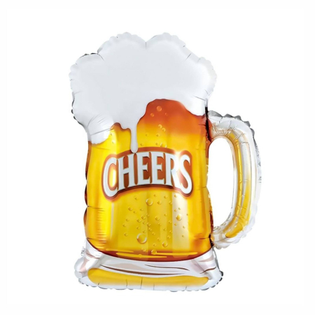 Balon din Folie Metalizata, , Figurina Halba de Bere, Model Cheers, Tematica Petrecere, 58x73 cm, Ambalaj Individual, Pai Inclus, Umflare cu Aer sau Heliu, Galben [2]