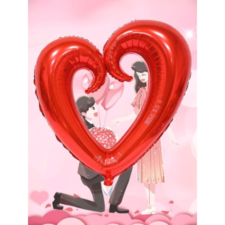 Balon din Folie Metalizata, , Figurina Inima Gigantica, Tema Ziua Indragostitilor, 100 cm, Ambalaj Individual, Pai Inclus, Umflare cu Aer sau Heliu, Rosu [1]