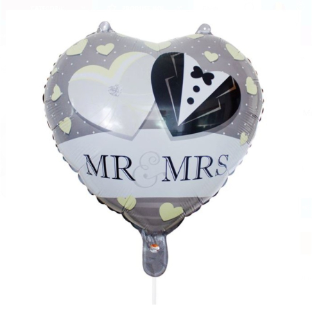 ✨TOATE PRODUSELE✨ - Balon din Folie Metalizata, , Figurina Inima, Model Mr&Mrs, Tema Nunta, 45 cm, Ambalaj Individual, Pai Inclus, Umflare cu Aer sau Heliu, Gri