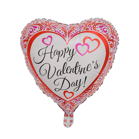 ✨TOATE PRODUSELE✨ - Balon din Folie Metalizata, , Figurina Inimioara, Model Happy Valentine's Day, Tematica Iubire, 45 cm, Ambalaj Individual, Pai Inclus, Umflare cu Aer sau Heliu, Rosu