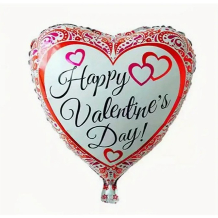 Balon din Folie Metalizata, , Figurina Inimioara, Model Happy Valentine's Day, Tematica Iubire, 45 cm, Ambalaj Individual, Pai Inclus, Umflare cu Aer sau Heliu, Rosu [3]