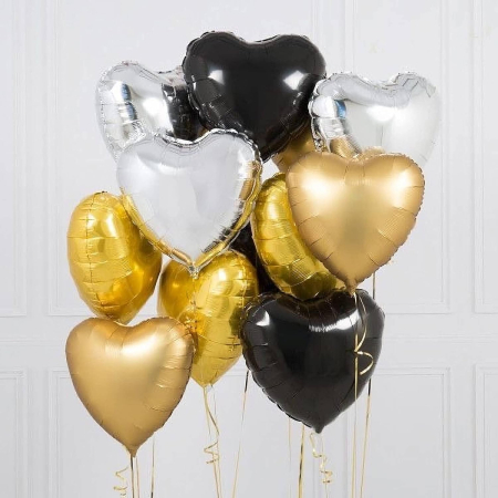 Balon din Folie Metalizata, , Figurina Inimioara, Model Simplu, Tematica Iubire, 40 cm, Ambalaj Individual, Pai Inclus, Umflare cu Aer sau Heliu, Negru [4]