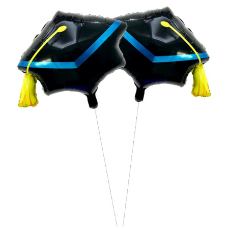 Balon din Folie Metalizata, , Figurina, Model Toca Congrats Grad, Tematica Absolvire, 56x70 cm, Ambalaj Individual, Pai Inclus, Umflare cu Aer sau Heliu, Negru-Albastru [1]
