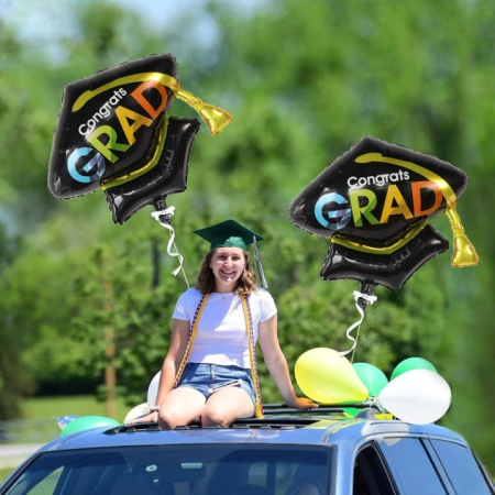Balon din Folie Metalizata, , Figurina, Model Toca Congrats Grad, Tematica Absolvire,  66x66 cm, Ambalaj Individual, Pai Inclus, Umflare cu Aer sau Heliu, Negru [1]