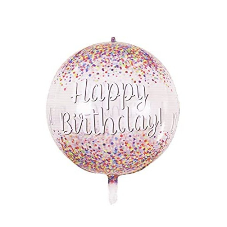 Balon din Folie Metalizata, , Figurina Rotunda 4D, Model Happy Birthday, Tema Aniversare, 24 x 63 cm, Ambalaj Individual, Pai inclus, Umflare cu Aer sau Heliu, Maro [2]