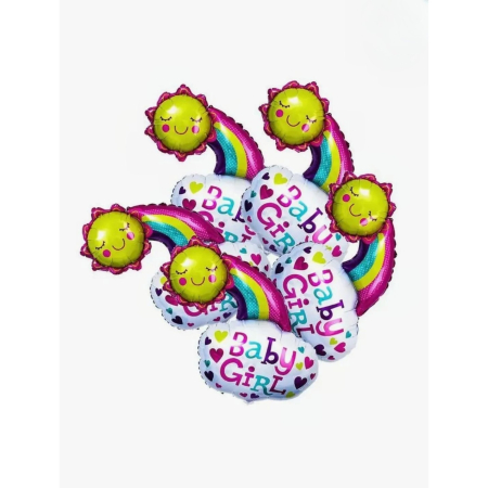 Balon din Folie Metalizata, , Figurina Soare si Nor, Tema Botez, 60x53 cm, Ambalaj Individual, Pai Inclus, Umflare cu Aer sau Heliu, Roz [2]
