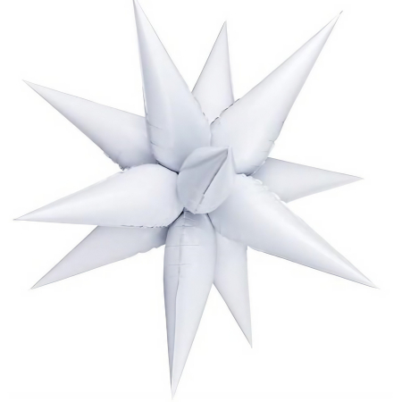 ✨TOATE PRODUSELE✨ - Balon din Folie Metalizata, , Figurina Stea 3D, 66 cm, Ambalaj Individual, Pai inclus, Umflare cu Aer sau Heliu, Alb