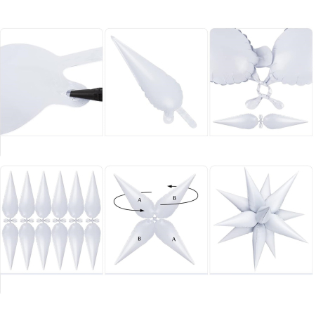 Balon din Folie Metalizata, , Figurina Stea 3D, 66 cm, Ambalaj Individual, Pai inclus, Umflare cu Aer sau Heliu, Alb [2]