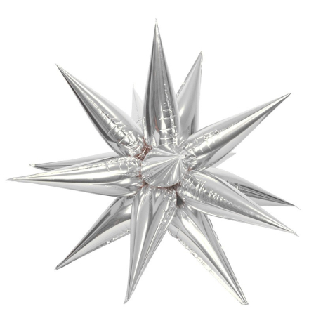 ✨TOATE PRODUSELE✨ - Balon din Folie Metalizata, , Figurina Stea 3D, 66 cm, Ambalaj Individual, Pai inclus, Umflare cu Aer sau Heliu, Argintiu