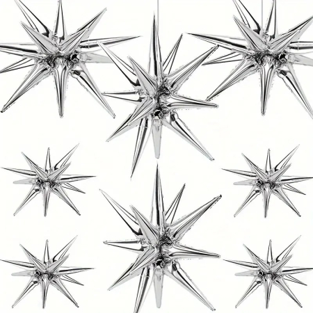 Balon din Folie Metalizata, , Figurina Stea 3D, 66 cm, Ambalaj Individual, Pai inclus, Umflare cu Aer sau Heliu, Argintiu [3]