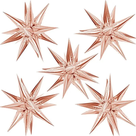 Balon din Folie Metalizata, , Figurina Stea 3D, 66 cm, Ambalaj Individual, Pai inclus, Umflare cu Aer sau Heliu, Roz [1]