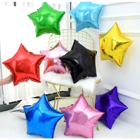 Balon din Folie Metalizata, , Figurina Stea, Model Simplu, Tematica Aniversare, 40 cm, Ambalaj Individual, Pai Inclus, Umflare cu Aer sau Heliu, Rosu [4]