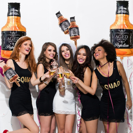 Balon din Folie Metalizata, , Figurina Sticla de Whisky, Tema Aniversare, 90x45 cm, Ambalaj Individual, Pai Inclus, Umflare cu Aer sau Heliu, Maro [2]