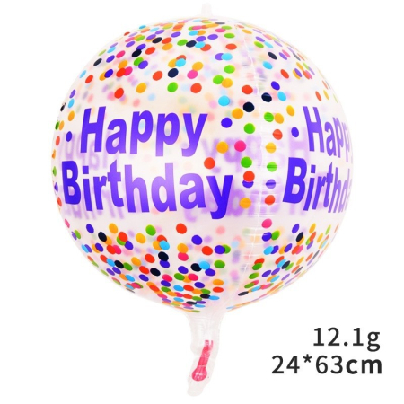 Balon din Folie Metalizata, , Figurine 4D, Model Happy Birthday, Tematica Aniversara Bombonele, 63x24 cm, Ambalaj Individual, Pai Inclus, Umflare cu Aer sau Heliu, Mov-Multicolor [1]