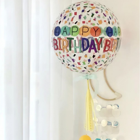 Balon din Folie Metalizata, , Figurine 4D, Model Happy Birthday, Tematica Aniversara Bombonele, 63x24 cm, Ambalaj Individual, Pai Inclus, Umflare cu Aer sau Heliu, Alb-Multicolor [8]