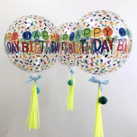 Balon din Folie Metalizata, , Figurine 4D, Model Happy Birthday, Tematica Aniversara Bombonele, 63x24 cm, Ambalaj Individual, Pai Inclus, Umflare cu Aer sau Heliu, Alb-Multicolor [5]
