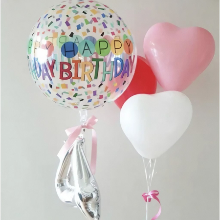 Balon din Folie Metalizata, , Figurine 4D, Model Happy Birthday, Tematica Aniversara Bombonele, 63x24 cm, Ambalaj Individual, Pai Inclus, Umflare cu Aer sau Heliu, Alb-Multicolor [4]