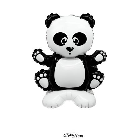Balon din Folie Metalizata, , Figurine Animăluțe, Model Panda, 43x59cm, Ambalaj Individual, Pai Inclus, Umflare cu Aer sau Heliu, Alb Negru [1]