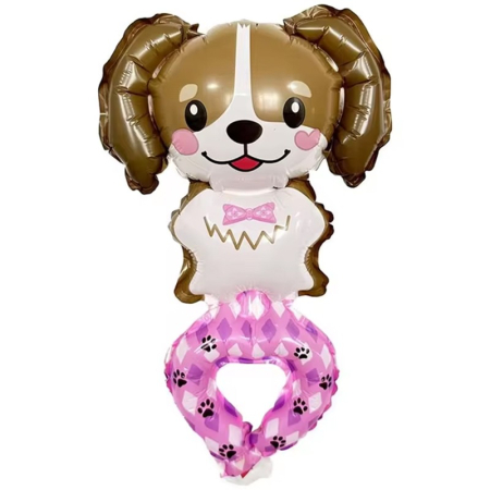 Baloane Tip Bratara - Balon din Folie Metalizata, , Figurine Animalute, Tip Bratara, Model Caine, Ambalaj Individual, Pai Inclus, Umflare cu Aer sau Heliu, Maro