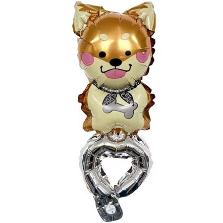 Baloane Tip Bratara - Balon din Folie Metalizata, , Figurine Animalute, Tip Bratara, Model Catel, Ambalaj Individual, Pai Inclus, Umflare cu Aer sau Heliu, Maro