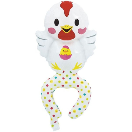 Baloane Tip Bratara - Balon din Folie Metalizata, , Figurine Animalute, Tip Bratara, Model Gaina, Ambalaj Individual, Pai Inclus, Umflare cu Aer sau Heliu, Alb