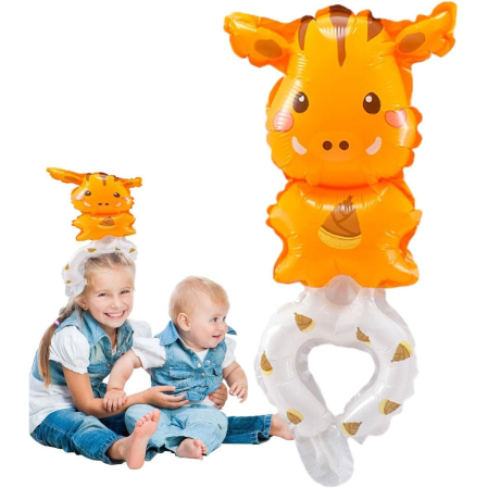 Balon din Folie Metalizata, , Figurine Animalute, Tip Bratara, Model Girafa, 13 x 35 cm, Ambalaj Individual, Pai Inclus, Umflare cu Aer sau Heliu, Maro [2]