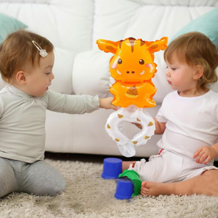 Balon din Folie Metalizata, , Figurine Animalute, Tip Bratara, Model Girafa, 13 x 35 cm, Ambalaj Individual, Pai Inclus, Umflare cu Aer sau Heliu, Maro [4]