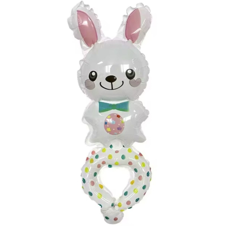 Baloane Tip Bratara - Balon din Folie Metalizata, , Figurine Animalute, Tip Bratara, Model Iepuras, Ambalaj Individual, Pai Inclus, Umflare cu Aer sau Heliu, Alb