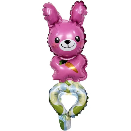 Baloane Tip Bratara - Balon din Folie Metalizata, , Figurine Animalute, Tip Bratara, Model Iepuras, Ambalaj Individual, Pai Inclus, Umflare cu Aer sau Heliu, Roz