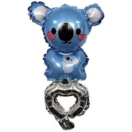 Baloane Tip Bratara - Balon din Folie Metalizata, , Figurine Animalute, Tip Bratara, Model Koala, Ambalaj Individual, Pai Inclus, Umflare cu Aer sau Heliu, Albastru