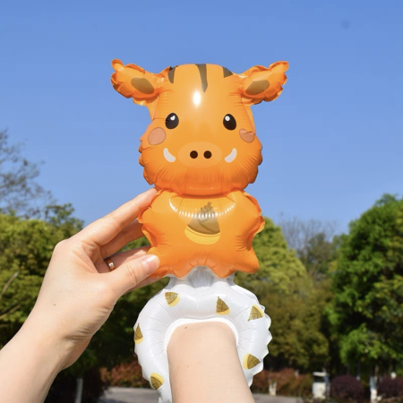 Balon din Folie Metalizata, , Figurine Animalute, Tip Bratara, Model Mistret, Ambalaj Individual, Pai Inclus, Umflare cu Aer sau Heliu, Portocaliu [1]