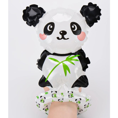 Balon din Folie Metalizata, , Figurine Animalute, Tip Bratara, Model Panda, 13 x 35 cm, Ambalaj Individual, Pai Inclus, Umflare cu Aer sau Heliu, Alb/Negru [4]