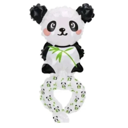 Balon din Folie Metalizata, , Figurine Animalute, Tip Bratara, Model Panda, 13 x 35 cm, Ambalaj Individual, Pai Inclus, Umflare cu Aer sau Heliu, Alb/Negru [2]