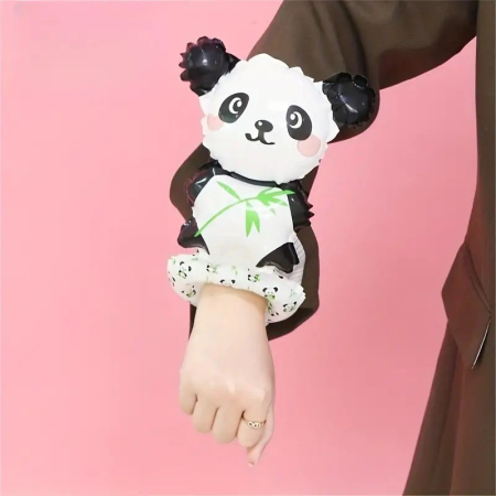 Balon din Folie Metalizata, , Figurine Animalute, Tip Bratara, Model Panda, 13 x 35 cm, Ambalaj Individual, Pai Inclus, Umflare cu Aer sau Heliu, Alb/Negru [1]