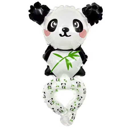 Baloane Tip Bratara - Balon din Folie Metalizata, , Figurine Animalute, Tip Bratara, Model Panda, Ambalaj Individual, Pai Inclus, Umflare cu Aer sau Heliu, Alb-Negru